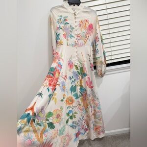 Floral Button-Front Cream Maxi Dress